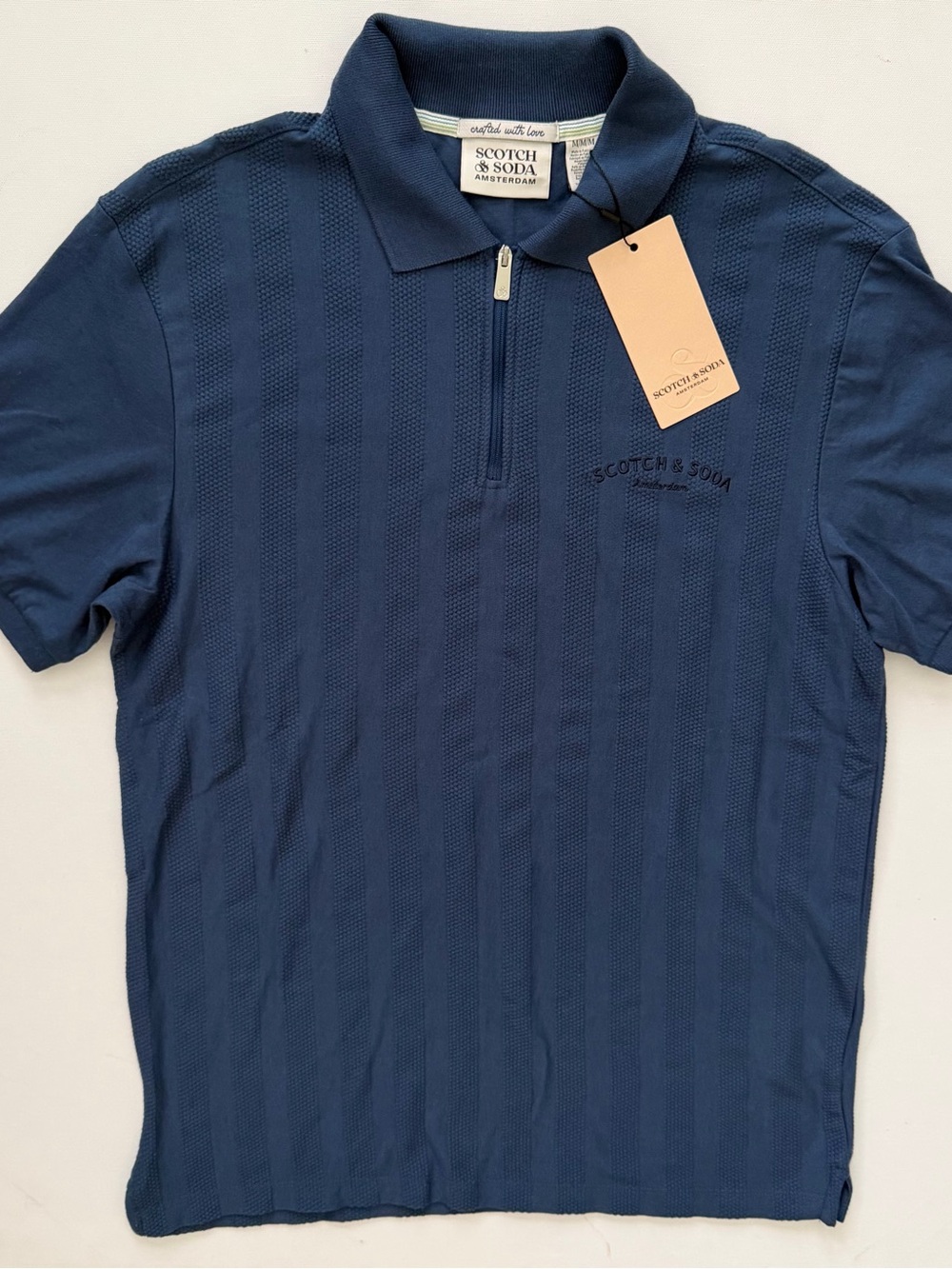 Scotch & Soda Navy Half-Zip Textured Polo Size M